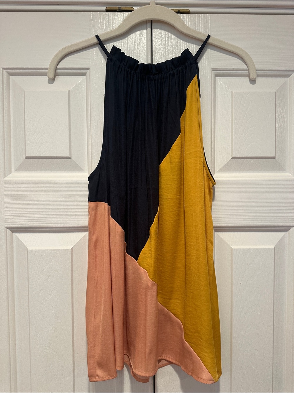 LOFT Navy, Mustard & Peach Colorblock Halter Camisole size Small.